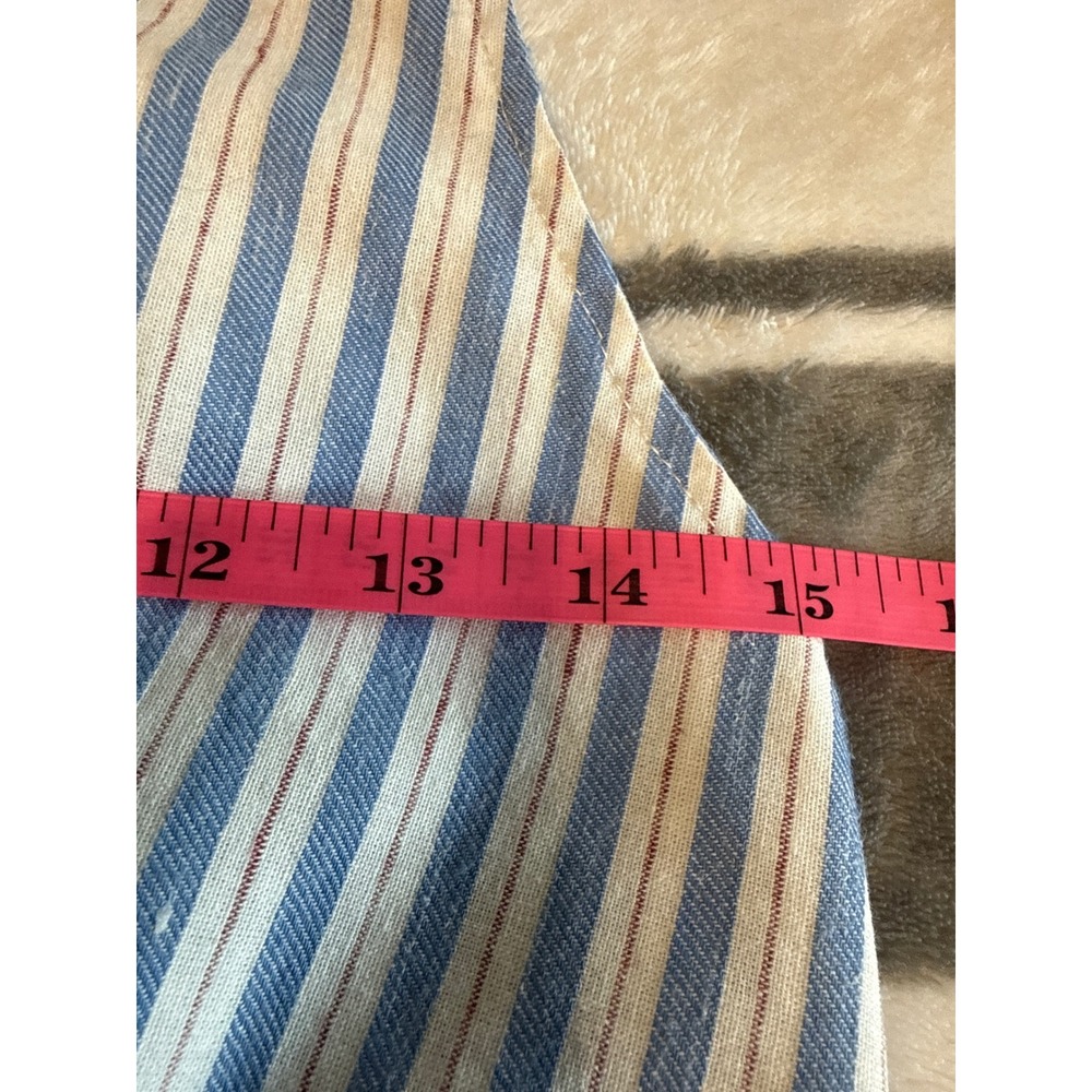 Blue Striped Linen Blend Tie Front Mini Dress Smocked Back Coastal Preppy Beach - Picture 8 of 11
